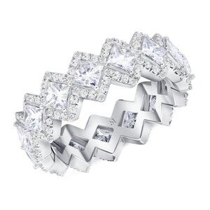 925 Silver Plated Princess Cut CZ Unique Wedding Ring, MLNN1096